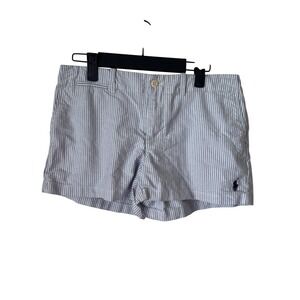 Ralph Lauren Sport Blue White Seersucker Striped Cotton Shorts Womens 4 Preppy